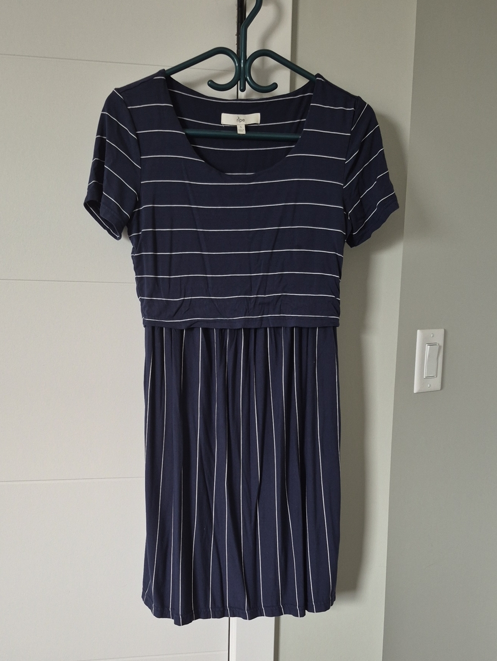 Ripe Navy and White Striped Short Sleeve Pleated Mini Dress
